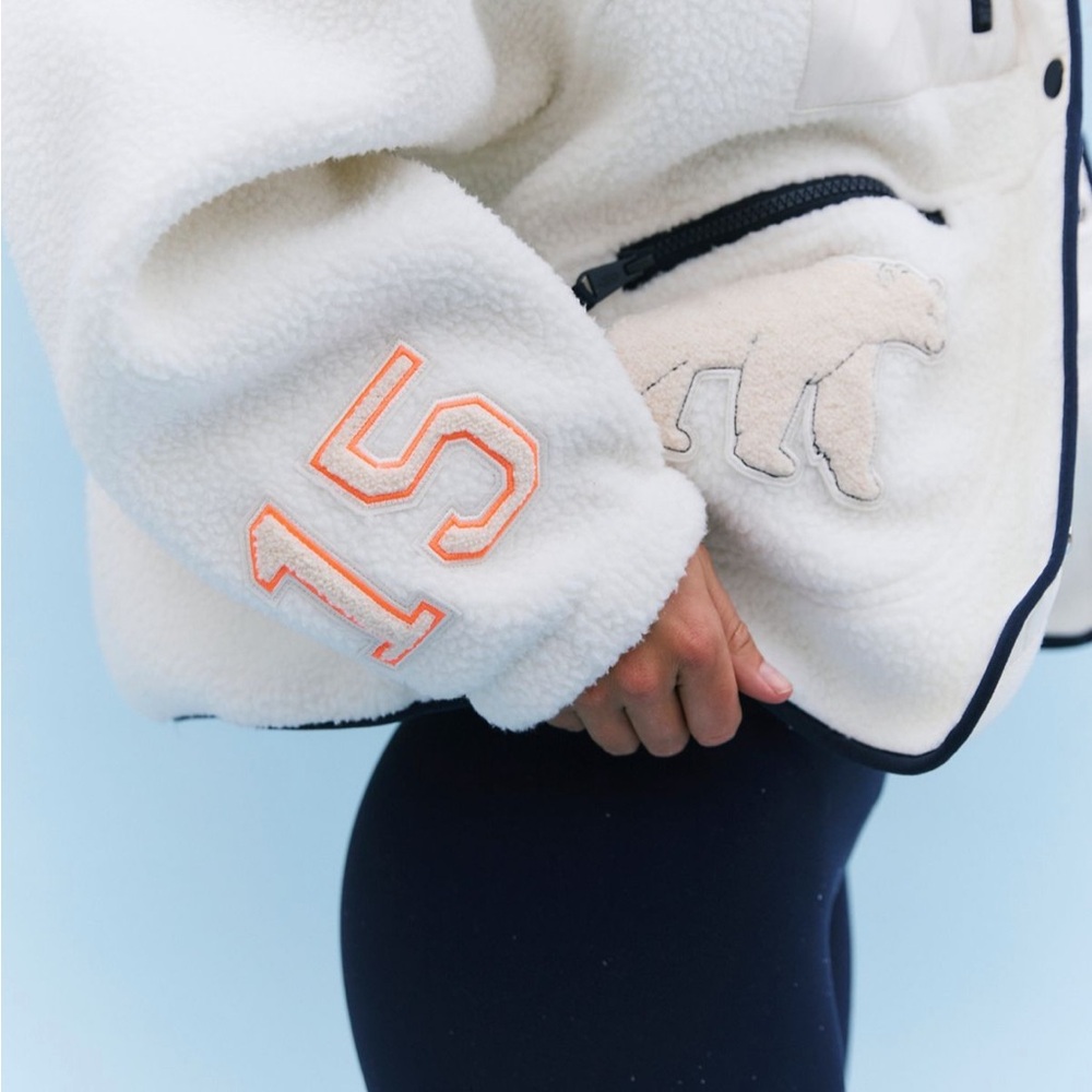 FP Movement by Free People Cream Sherpa Jacket with Black Trim & Coral Accent - Picture 8 of 11